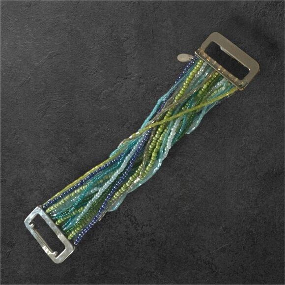 Vintage Y2K Cookie Lee Chunky Tiered Colorful Beaded Rhinestone Cuff Bracelet - Picture 5 of 6